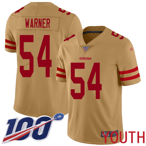 San Francisco 49ers Limited Gold Youth #54 Fred Warner Jersey NFL #54 100th Season Inverted Legend->youth nfl jersey->Youth Jersey